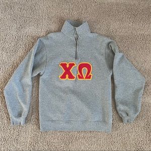 Chi Omega Grey Red Yellow Letter Quarter-zip Sweatshirt